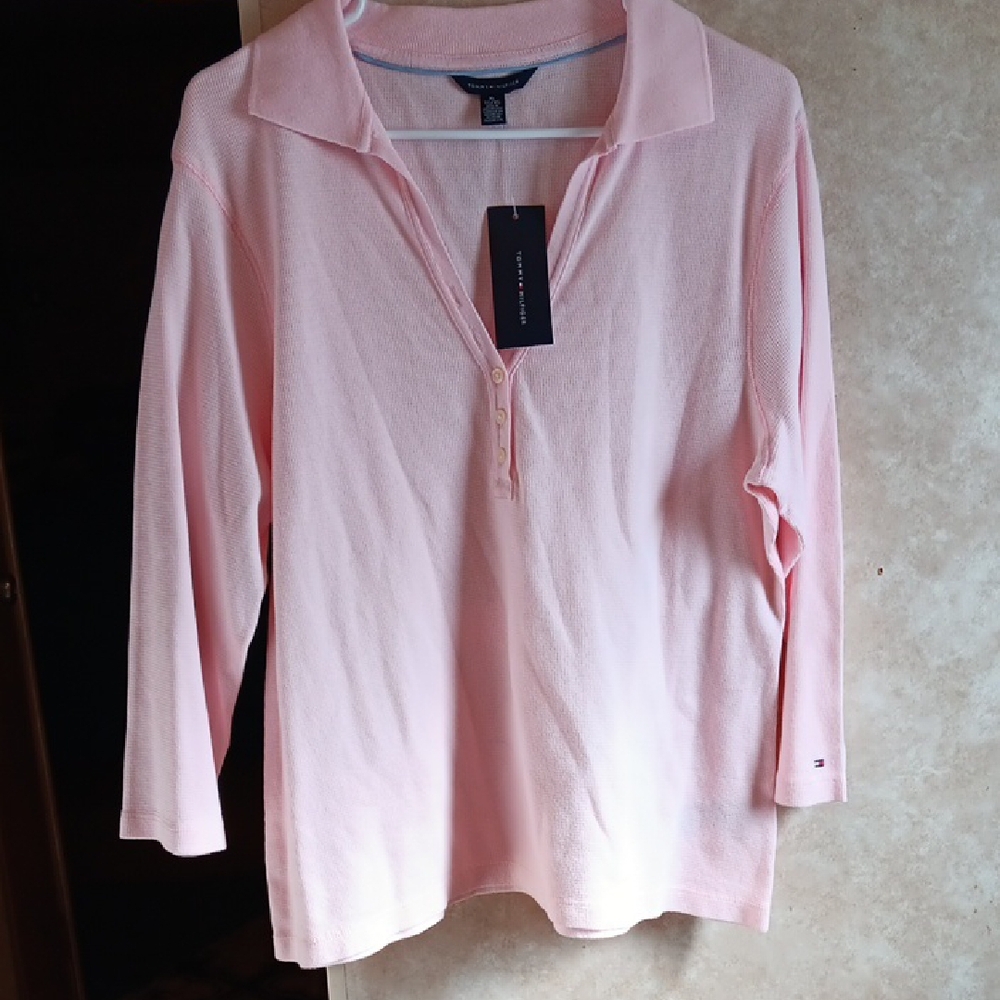 Tommy Hilfiger Pink Top with Long Sleeves and Relaxed Fit